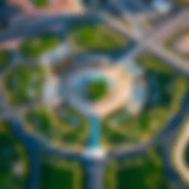 Aerial view of Burj Park highlighting its unique layout and surroundings