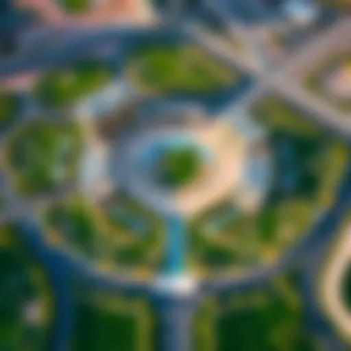 Aerial view of Burj Park highlighting its unique layout and surroundings
