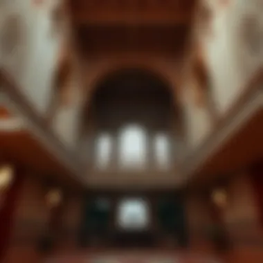 Cultural motifs in the interior of the Awqaf Building Interior space highlighting cultural motifs within the Awqaf Building