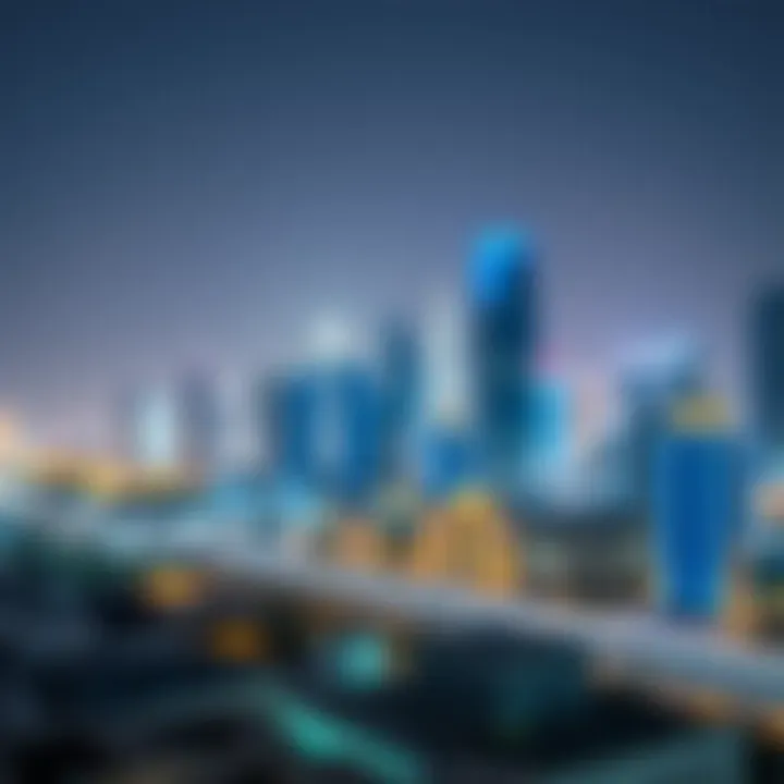 A panoramic view of Dubai skyline with Blueground properties highlighted