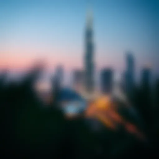 Stunning view of Sky Towers illuminating Dubai's skyline at night