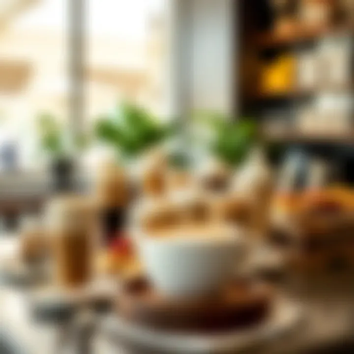An array of gourmet coffee beverages and pastries elegantly displayed