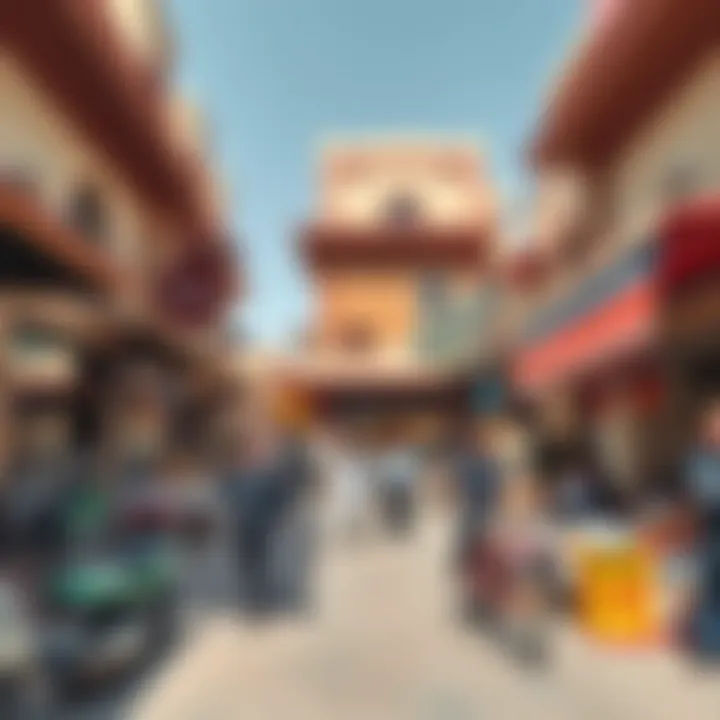 A bustling marketplace scene in Al Quoz showcasing various stores