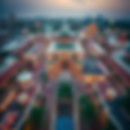 Aerial view of Global Village Mall showcasing the vibrant architecture and cultural diversity.