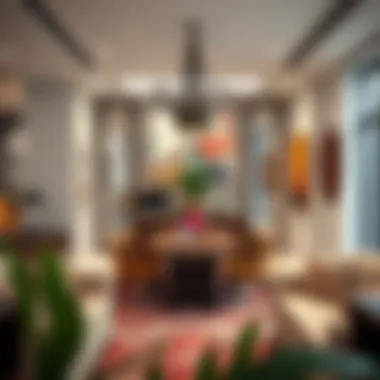 An artistically designed office interior with cultural motifs