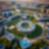 Aerial view of Jumeirah Village Circle showcasing its layout and greenery
