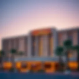 Luxurious facade of Melia Desert Palm Dubai under the sunset